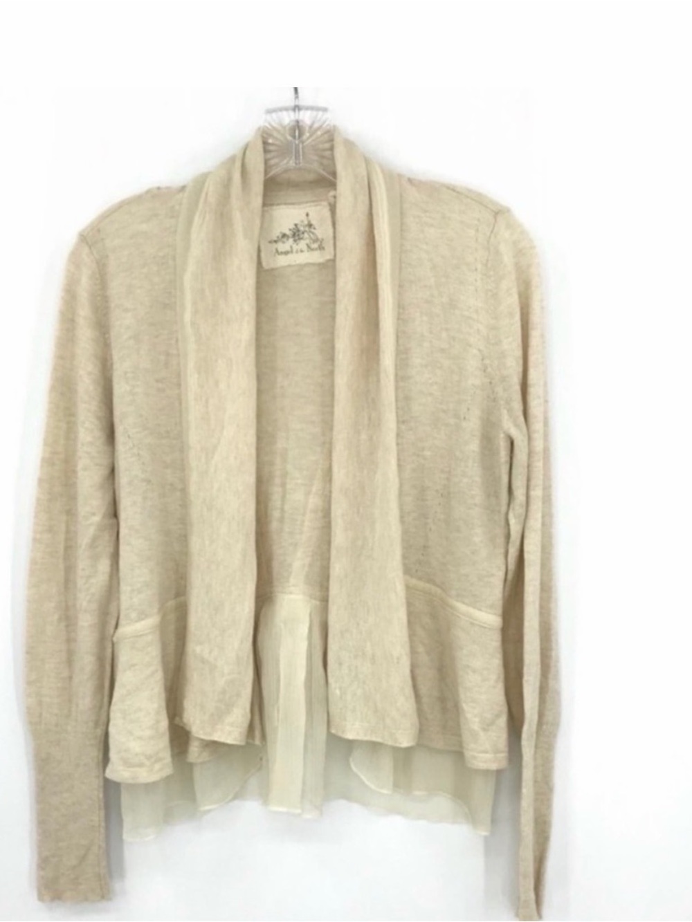 Anthropologie Angel of the North Cream Open-Front Cardigan with Chiffon Layers.